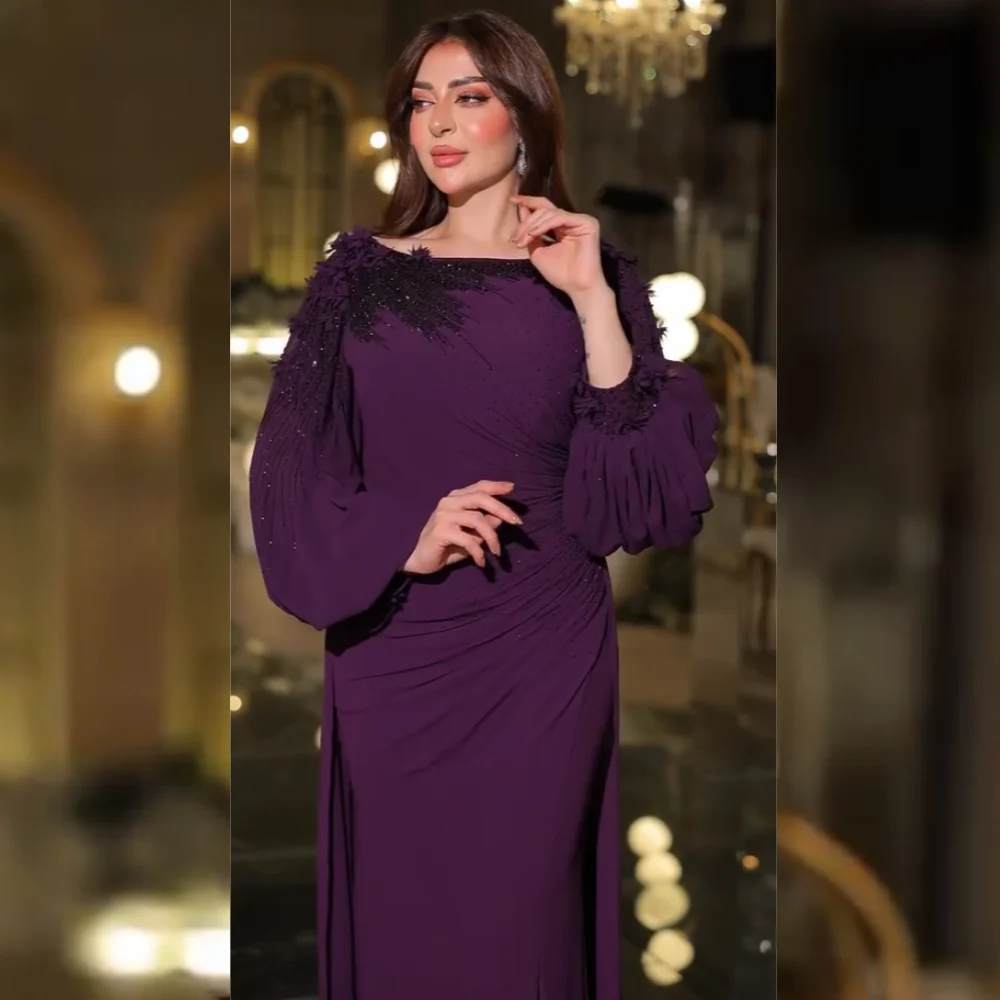 تخصيص أنيقة الشيفون مطرزة الطية العمود فساتين متوس...
