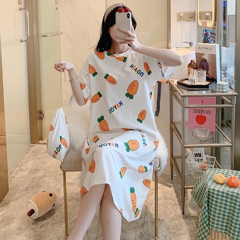 Women's Sleepwear Sexy Nightgowns Cartoon Nightwear Short Sleeve Night Dress Female Pajamas 2022 Summer Home Cloth Sleepshirts