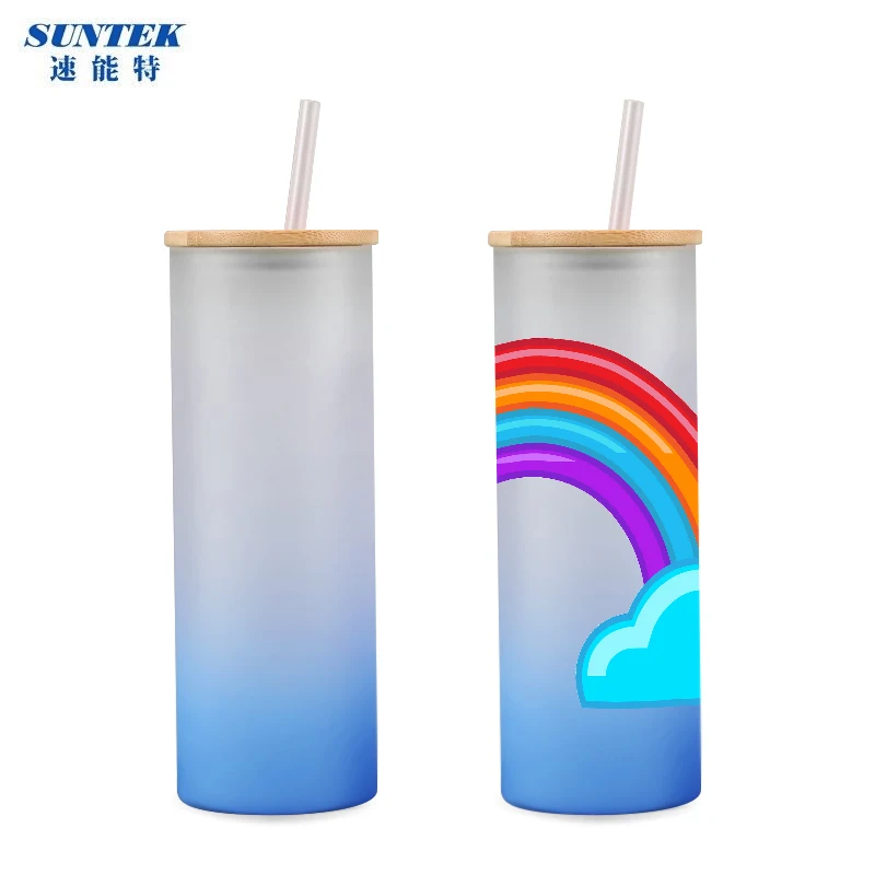 25oz Frosted Gradient Color Beer Juice Soda Shaped Glass Can Sublimation Coffee Glass Cup Sublimation Bell Charms