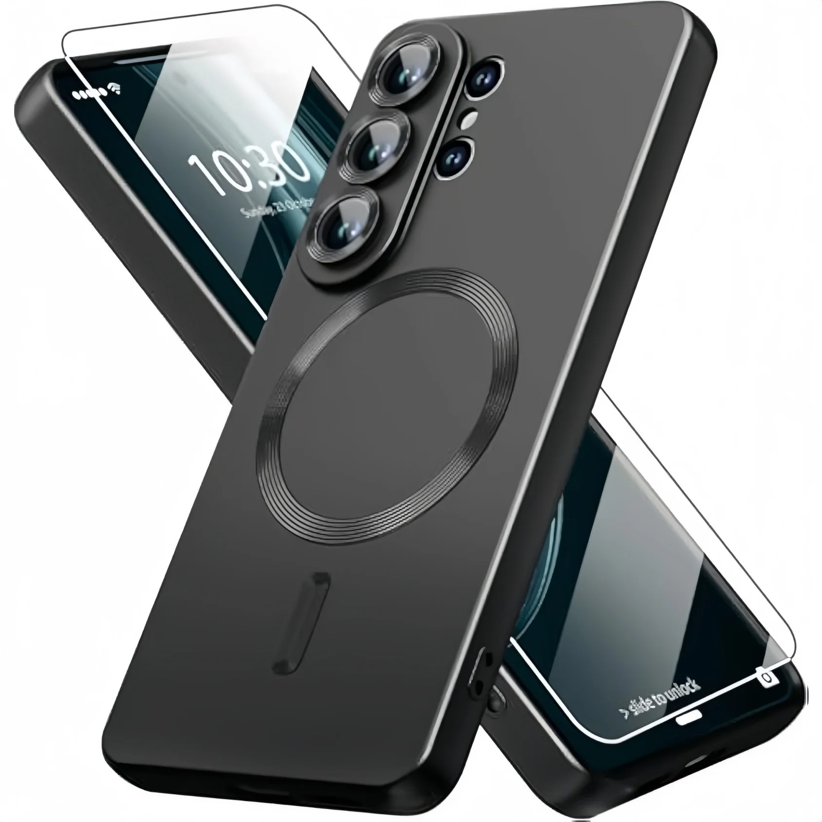Magnetic Metallic Glossy Luxury Shockproof Slim Phone Case with Screen & Camera Protector