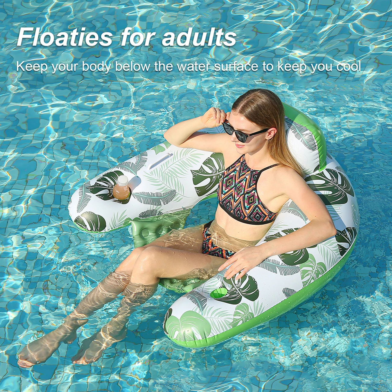 2 Pack Inflatable Pool Float Chair - Floating Pool Chair Lounge Floats for Swimming Pool Water Chair Pool Lounger with Cup Holde 4