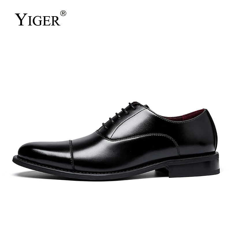 

YIGER Men‘s Oxford Shoes Genuine Leather 2022 men's Business shoes Gentlemen men's Formal shoes inner height increase shoes