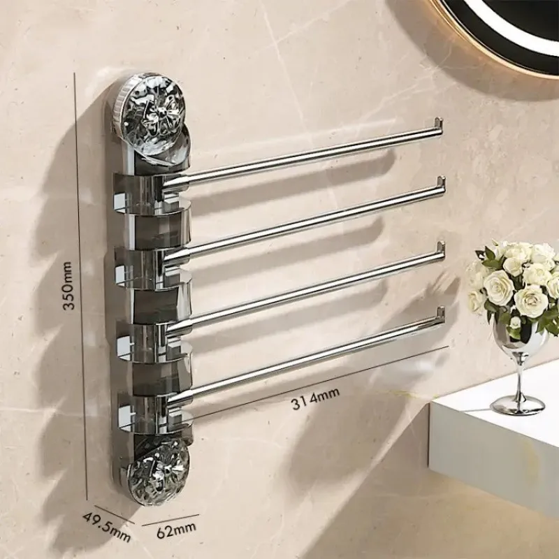 Wall Mounted Bathroom Kitchen 360&deg; Rotating Towel Rack With Suction Cups Toilet Hooks