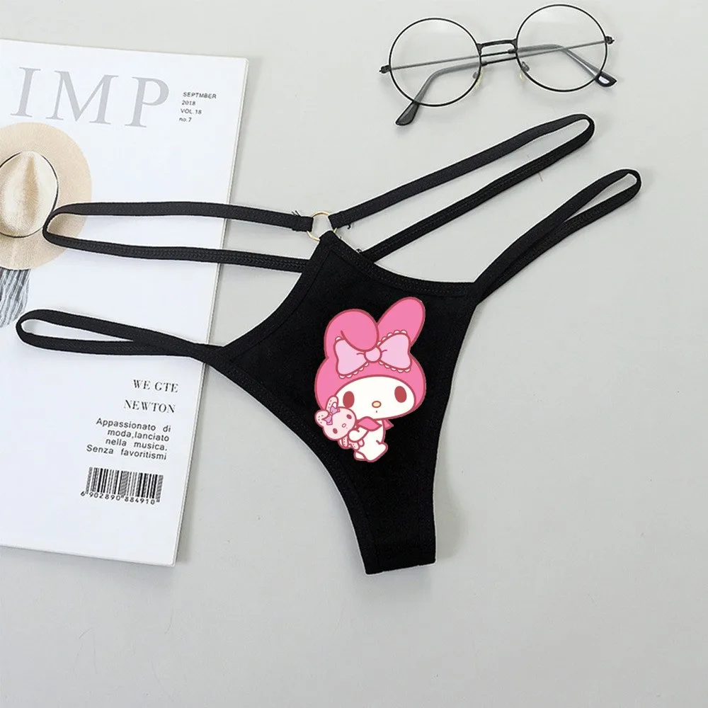 thumbnail image 1 of Bikini Sexy de Hello Kitty para mujer, bragas de cintura baja Y2K con dibujos animados de Anime Kuromi Melody, correa fina, triángulo calado, cintura baja, 1 of 5