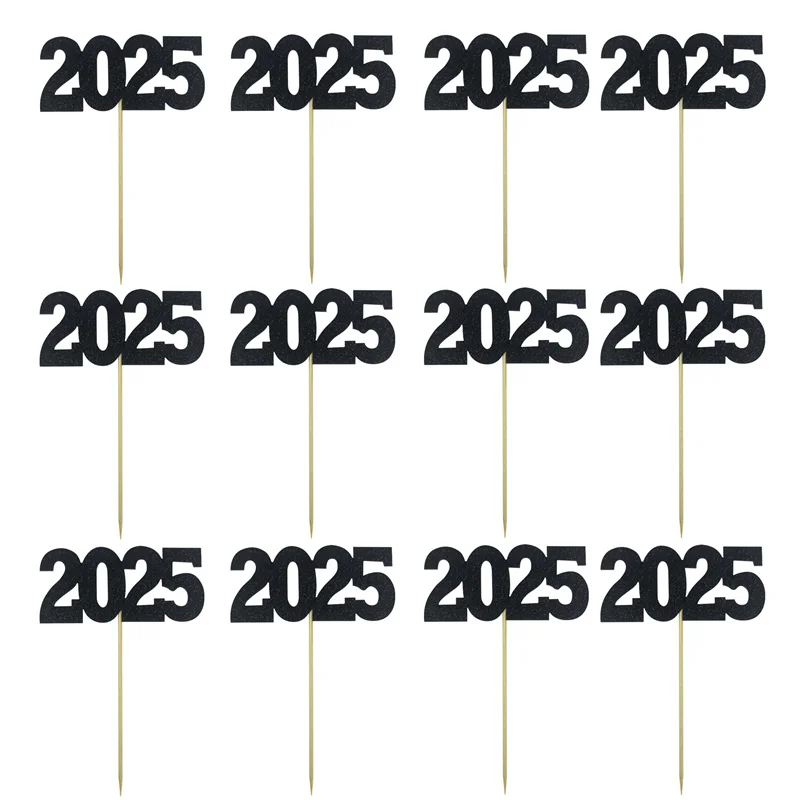 Description Picture 3 of item12Pcs Glitter 2025 Number Cupcake Toppers Happy New Year Party Cake Decoration Christmas Graduation Party Home Navidad Supplies