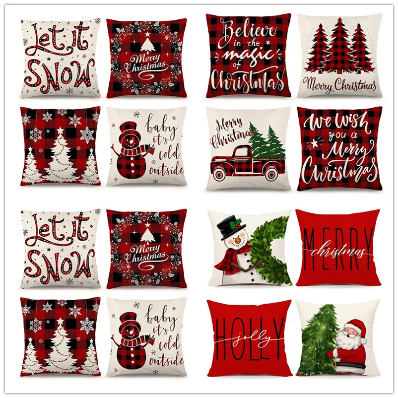 

Christmas Decor Cushion Cover PIllows Cover Santa Elk Dwarf Printed Pillowcases Xmas Home Decorative Throw Pillow Case