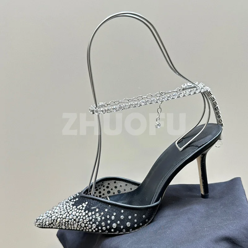 

Summer 2024 New Style Ladies Sandal Gauze Material Pointed Toe Design Female Shoes Luxury Breathable High Heeled Sandals