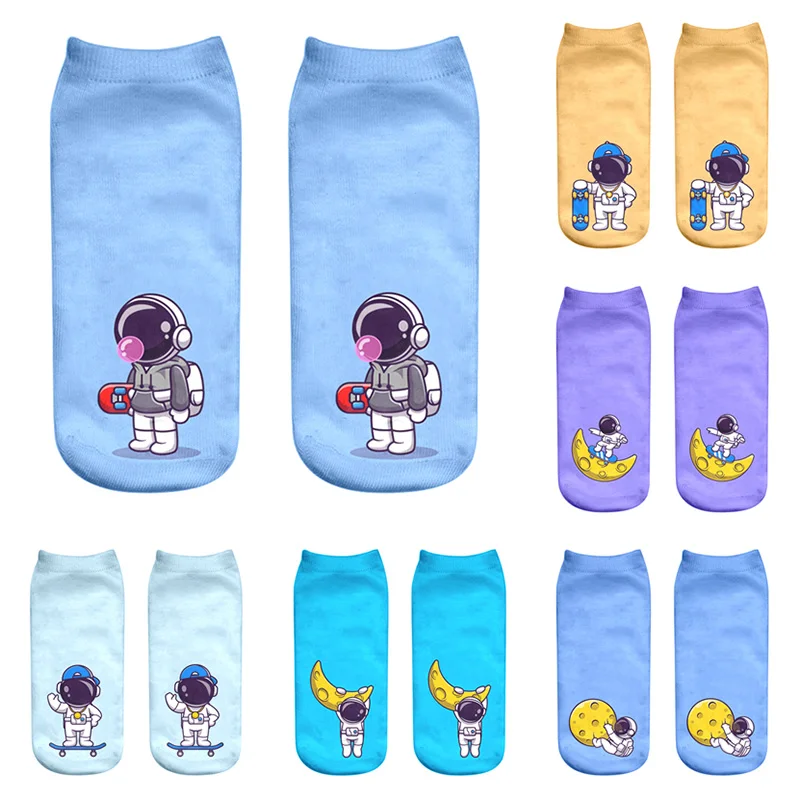 

Fashion Kawaii Astronaut Cotton Socks For women Low Ankle Boat Socks 3D Print Socks Funny Cotton Ankle Socks Size 35-41