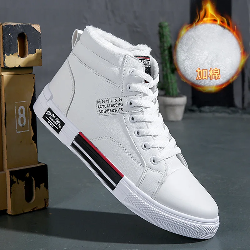 Fashion Leather Men Canvas Shoes Autumn High-Top Casual Shoes for Men Non-Slip Male Sneakers Flat Tenis Shoes Zapatillas Hombre 3
