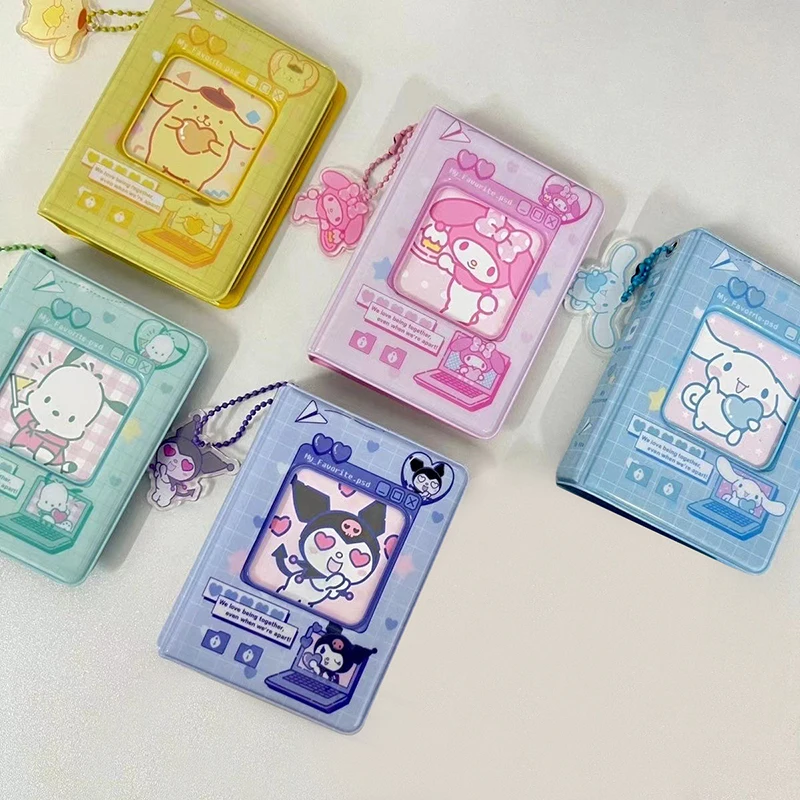 

Kawaii Sanrio 3 Inch Photo Album Cute Cinnamoroll Card Holder with Pendant Idol Hello Kitty Kuromi Mini Cards Toy Gift for Kids