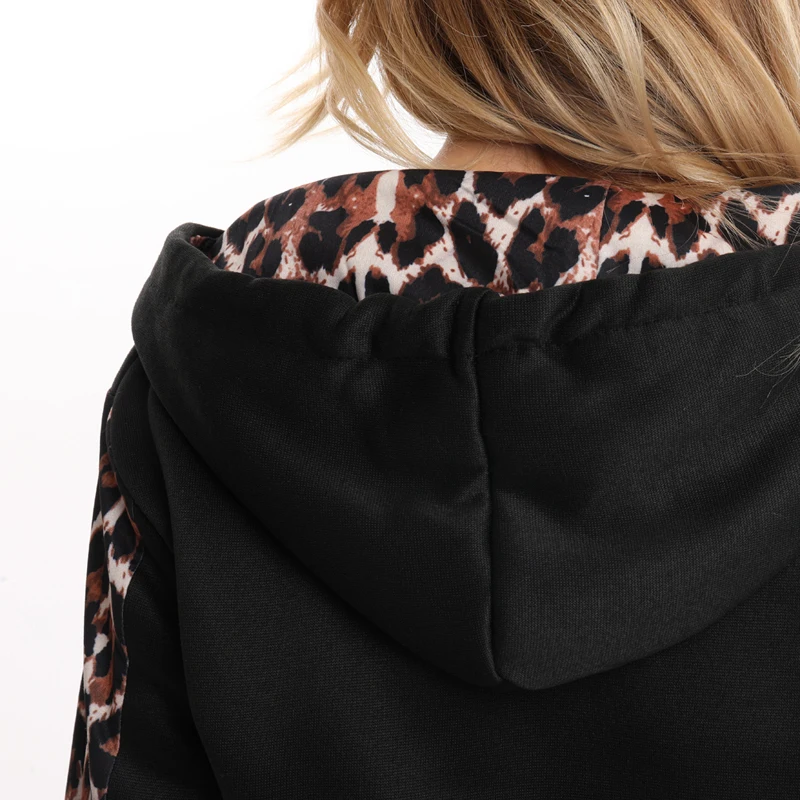 Autumn Winter Tracksuit Women Splice Fleece Leopard Print Coat With Hood Two Pieces Set Hoodies Long Pants Suit Woman Sportswear sports suit,women shirt shorts set