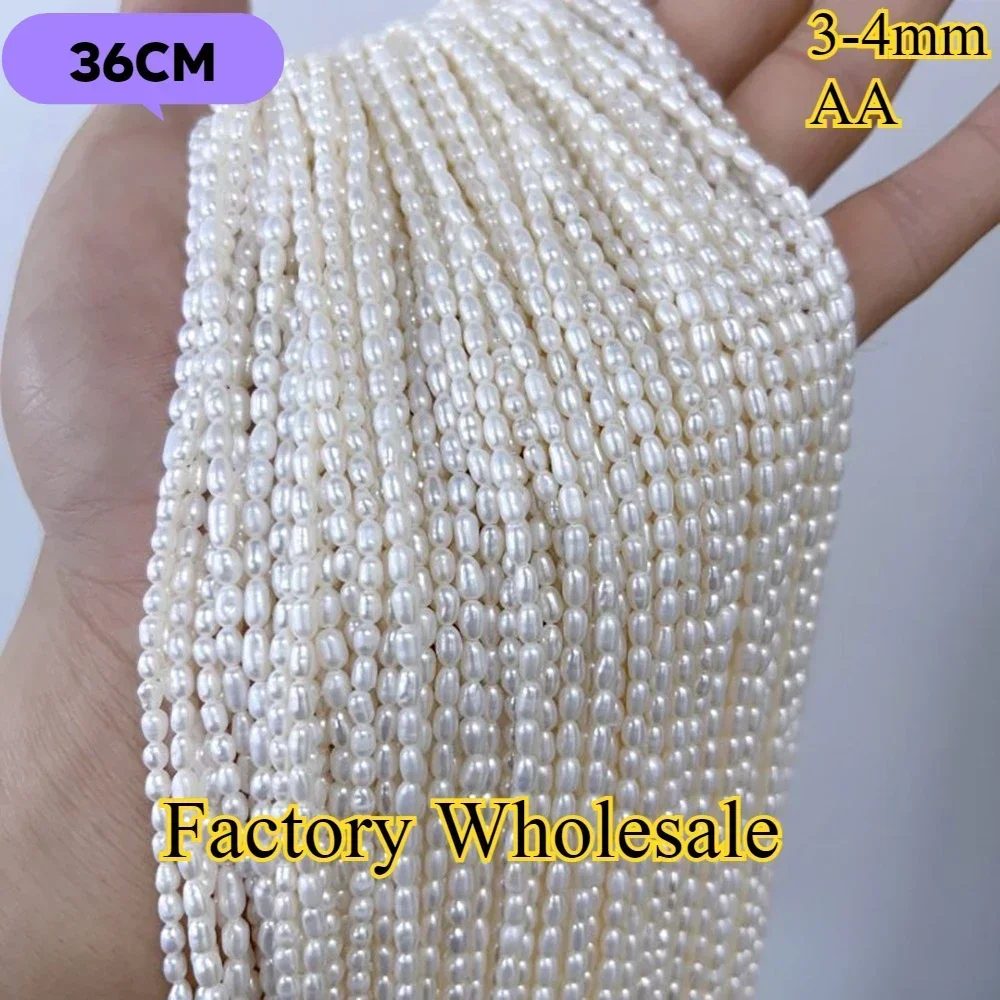 3-4mmAA Makelloser Großhandel Weißer Reis Natürliche Süßwasserperle Isolierte Lose Perlen Schmuck MakeDIY Halskette Armband Zubehör