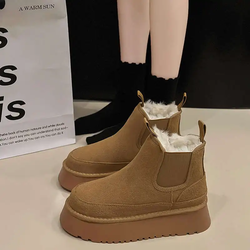 

Lady Boots Boots-Women Round Toe Plush Australia Clogs Platform Winter Footwear Flat Heel 2023 Rubber Lolita Fur Ankle Snow