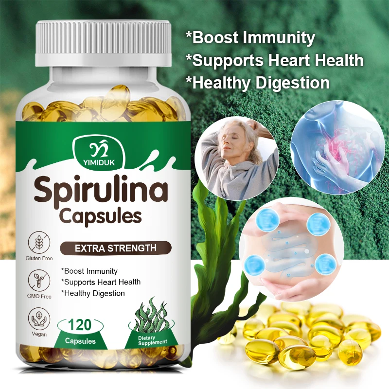 

Spirulina Capsules 1500mg Maximum Strength Supports Immune System, Heart, Cells and Energy