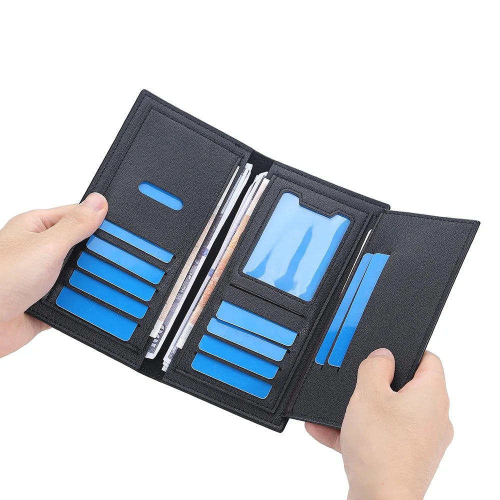 Baellerry Men's Crocodile Pattern PU Wallet Long Multi - Card Slots Large Capacity Trifold Purse with ID Window