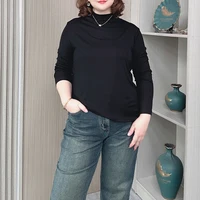 Women's Long-Sleeved Solid Color Tops, Plus Size, Spring and Autumn Fashion, Stand Collar, New - Image 3
