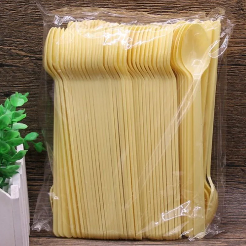100 50 pieces mini plastic spoon Disposable Flatware Spoons Jelly Ice Cream Dessert Disposable Plastic Spoon soup spoon