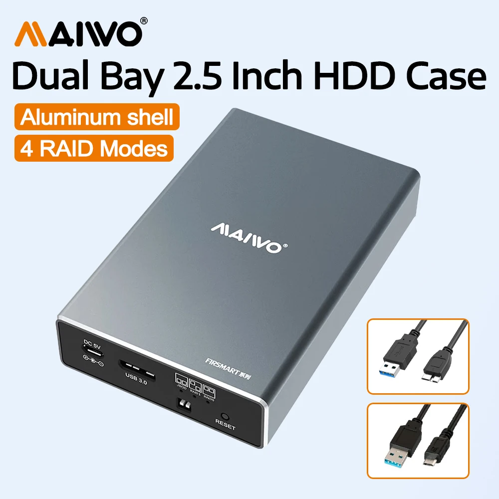 MAIWO HDD 케이스 2.5인치 듀얼 베이 외장 하드 드라이브 인클로저, 4..