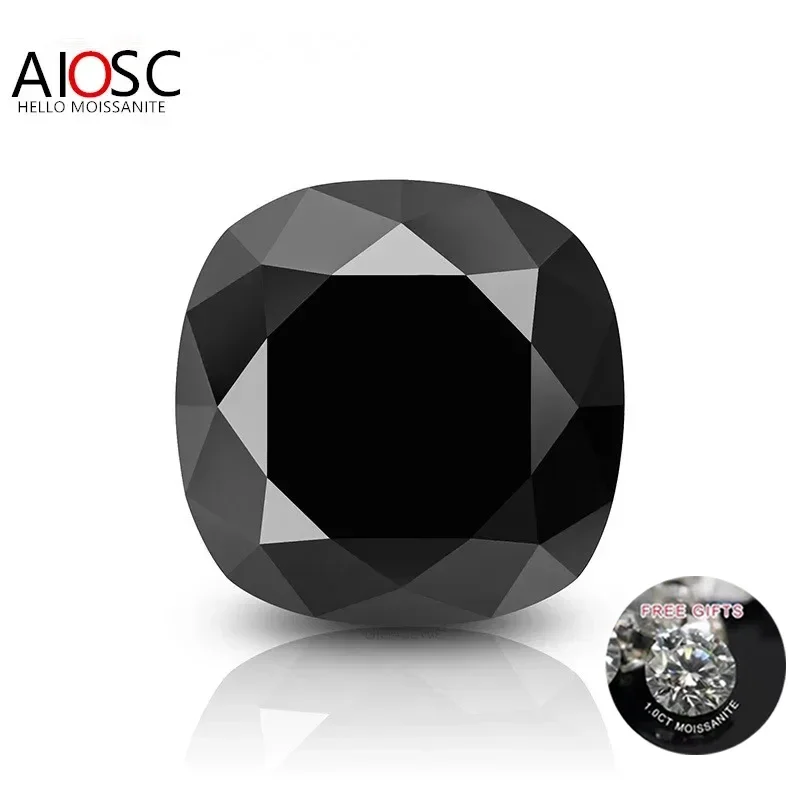 Aiosc Cushion Cut Moissanite Stone 0.5 ~ 6.0Ct Black Color Lab Gemme Sciolte Pass Diamond Tester Con Certificato Gra Gioielleria Raffinata