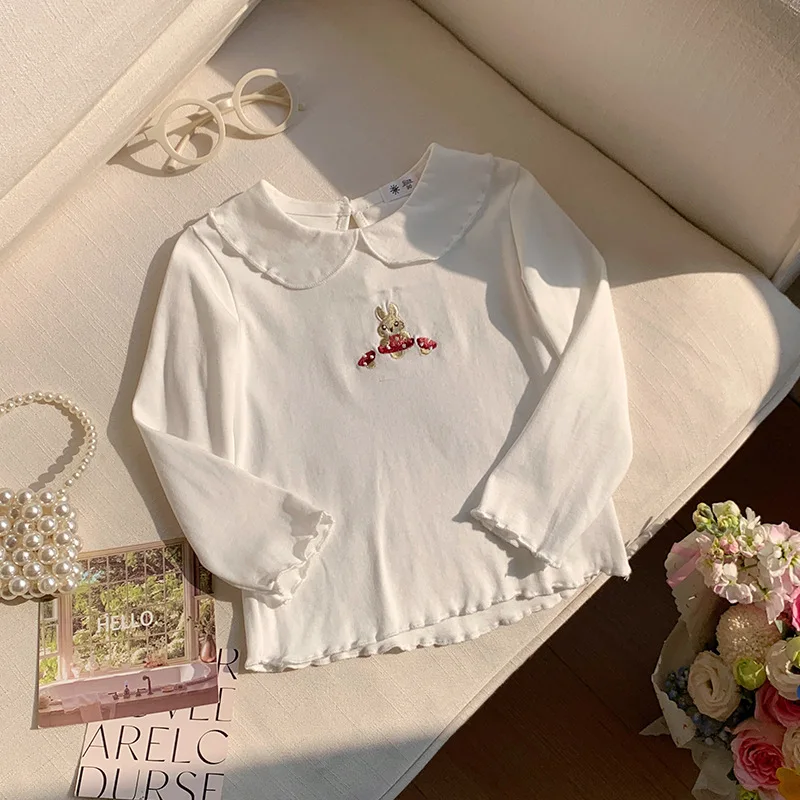 새 봄  티셔츠  귀여운 자수 피팅 토끼 언더셔츠 어린이 소녀 겉옷 하의 셔츠