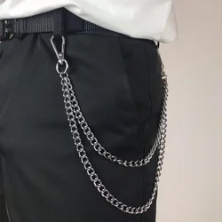 Layered Metal Punk Rock Waist Chain for Men - Hip - Hop Style Key Holder and Wallet Accessory (WHITE)