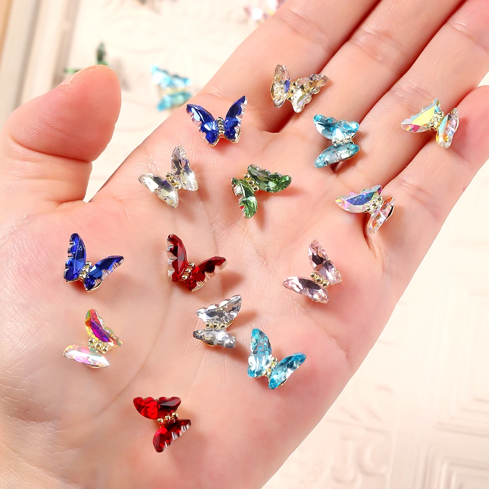 

10pc 3D crystal Butterfly Nail Jewelry Holographic Alloy zircon rhinestones Butterfly Nail Charms Nail Art Decoration Accessorie