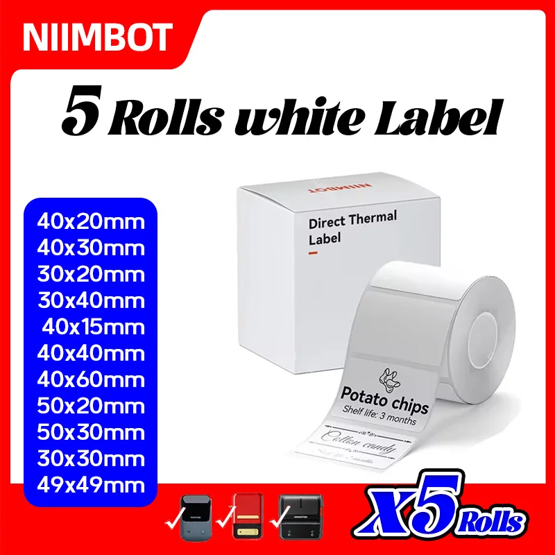 Label Stickers 5Roll Niimbot B21 B1 B3S Printer