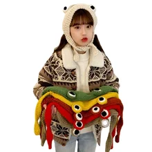 

Cute Knitted Wool Cap Frog Hat Ear-flapped Big Eyes Toad Designer Beanie Skullies Froggy Hood Warm Ear Protection Frog Hat