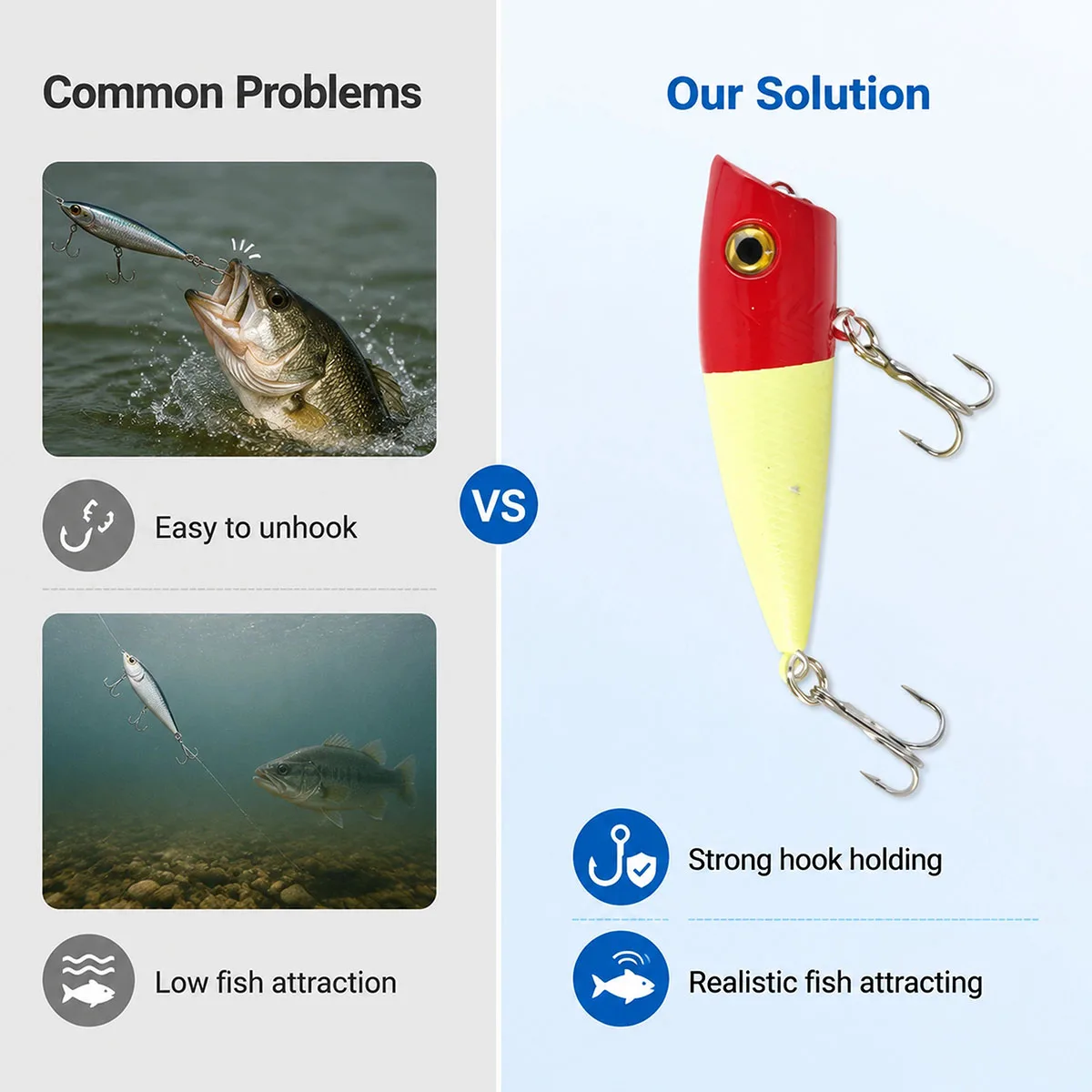 Fishing Lure, Floating Hard Bait With Built-in Steel Rattle Balls, 3D Realistic Fish Eyes, Simulated Fish Scales, Treble Hooks - 2