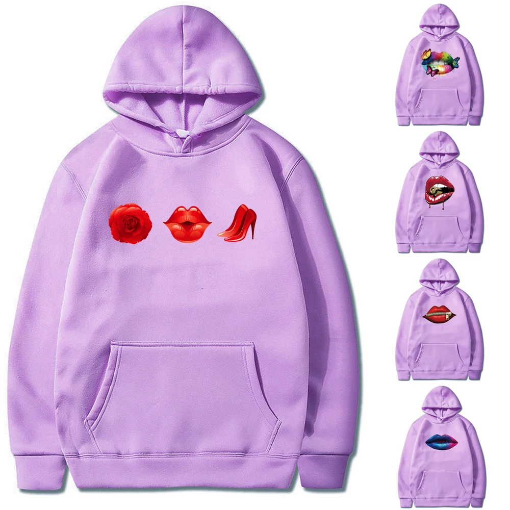 

2022 New Casual Loose Pocket Sweatshirt Mouth Print Hoodies Long Sleeve Pullover Women and Men Tops Fashion Hoody Streetwear