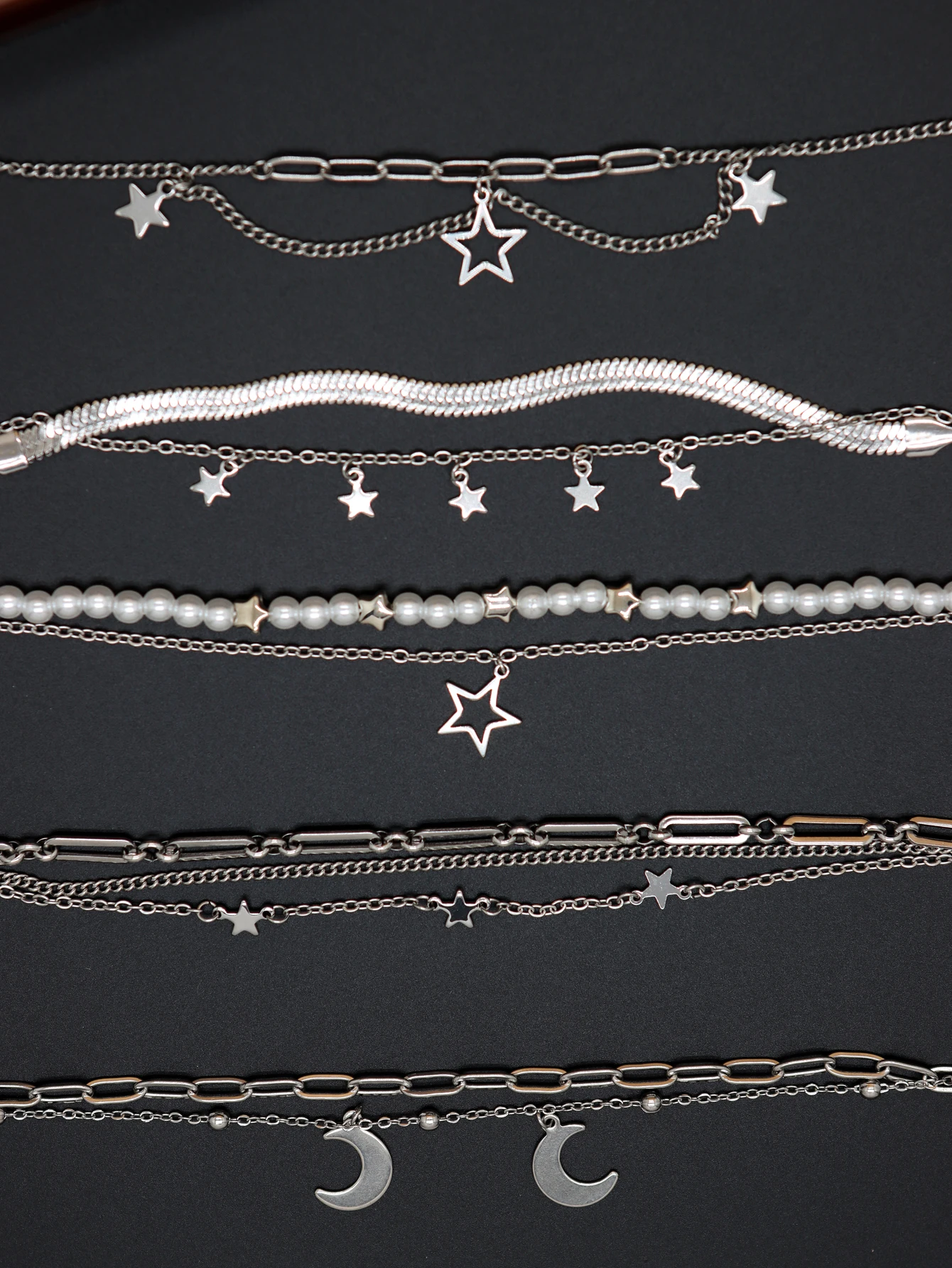 Stainless Steel Minimalism Bracelet Set Star Moon Charms Jewelry