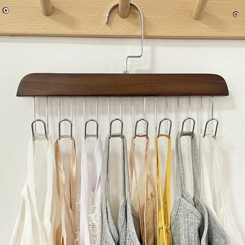 Wooden Hanger Multifunctional Sling Hanger Underwear Scarf Holder Wooden Belt Tie Hat Receiving Nano Hooks Seamless Drying Rack wholesale price gray rose red velvet bracelet display holder jewelry receiving for bracelets bangle organizer shelf rack stand