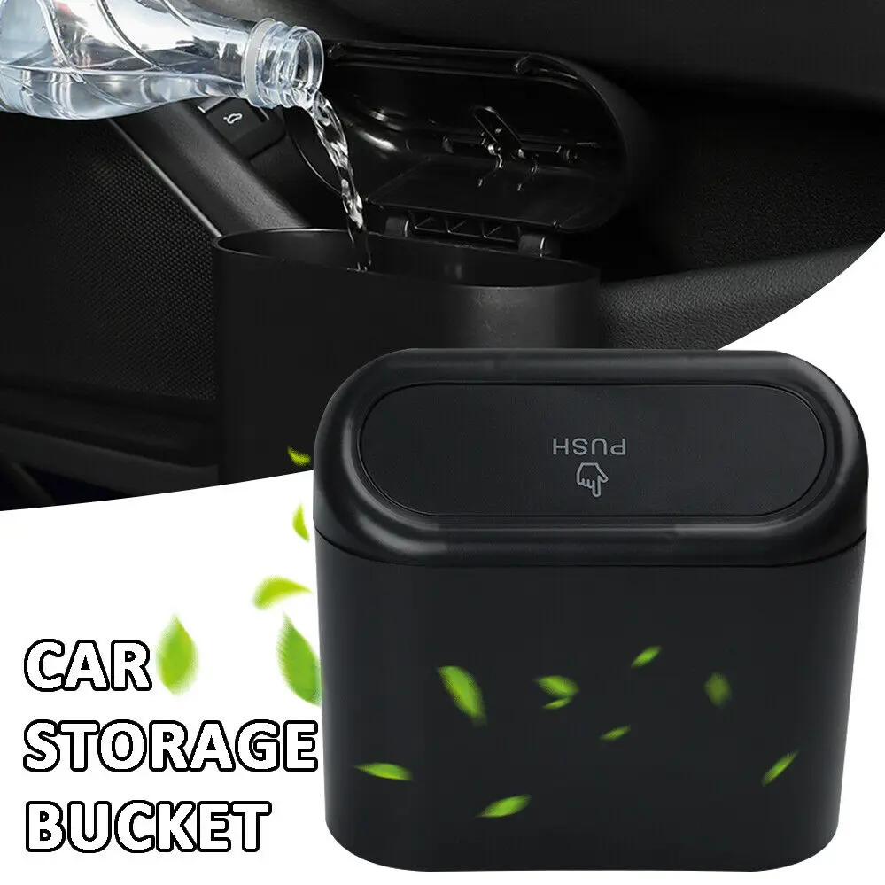Black ABS Car Trash Bin Square Hanging Vehicle Garbage Storage Box