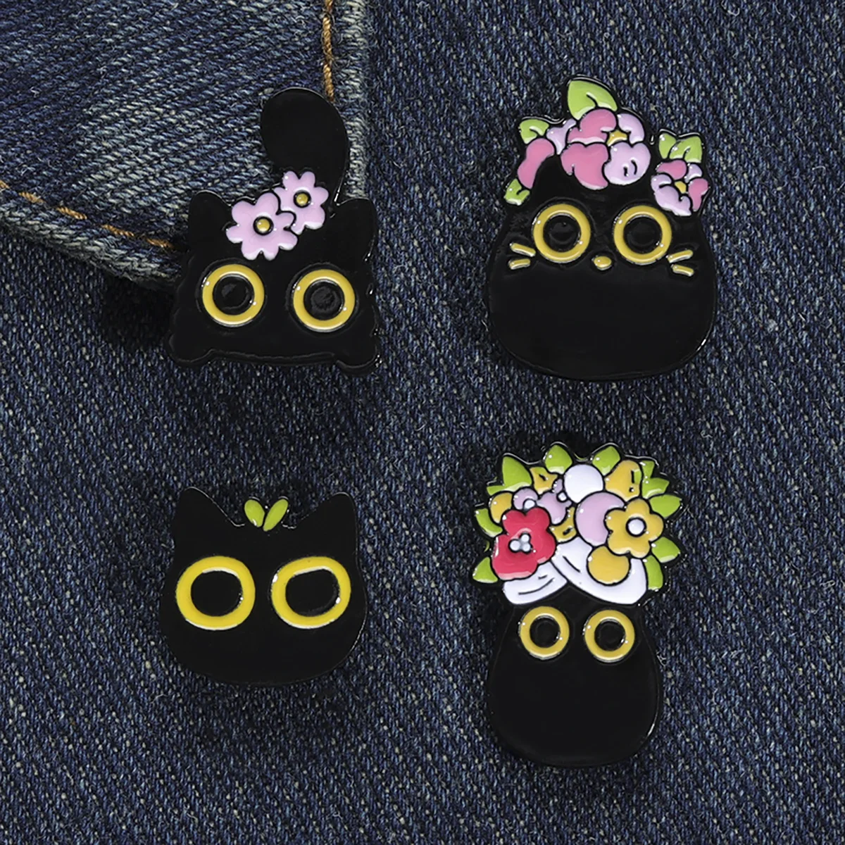 Nette Katze Topfpflanze Emaille Pin Roes Grün Schwarz Punk Kätzchen Brosche Kaktus Blume Schmuck Metall Revers Rucksack Großhandel Geschenk – Detail 8