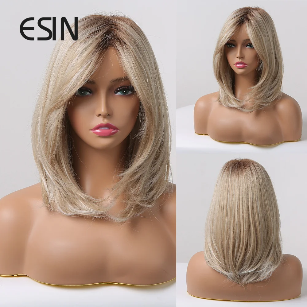 

ESIN элегантный синтетический светлый Средний прямой парик Боб для женщин натуральные парики для косплея термостойкие волосы