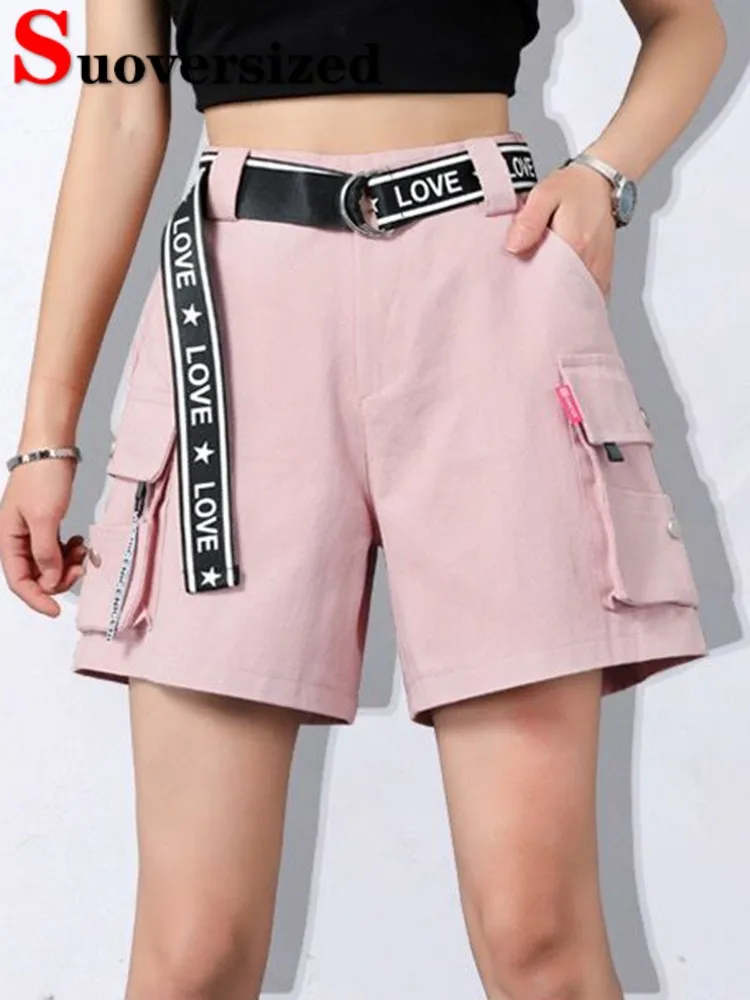 

Streetwear High Waist Baggy Shorts Summer Women Cargo Pants New Pantalones Cortos Casual Fashion Korean Szorty With Belts