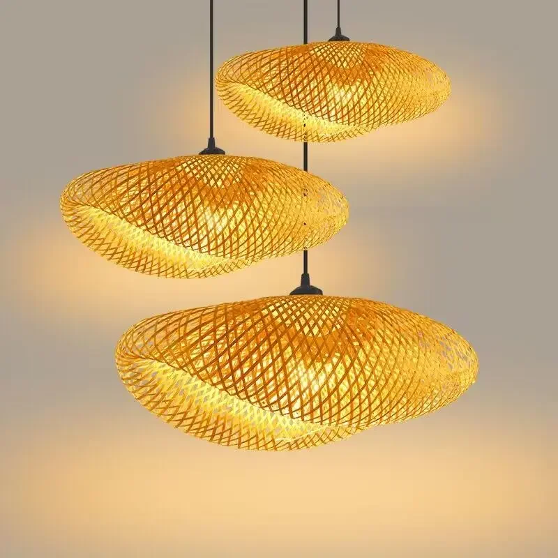 

Hand Weaving Bamboo Chandelier 40 80cm Hanging LED Ceiling Lamp Pendant Lamp Fixture Rattan Hand Craft Woven Home Bedroom Decor