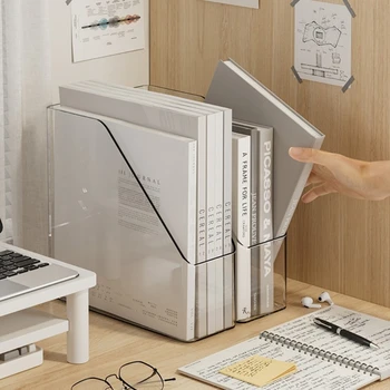 Organizer da Scrivania in Acrilico Trasparente Minimalista, Porta Documenti e Riviste a Singola Fessura, Scaffale per Archiviazione da Ufficio 