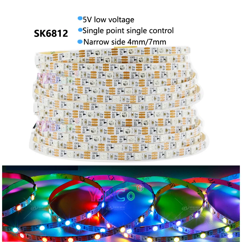

Светодиодная лента DC5V SK6812, узкая сторона 4 мм 7 мм PCB Индивидуально обработанная SMD 3535 RGB 60 светодиодов/м 144 светодиодов/м, светодиодная лампа IP30