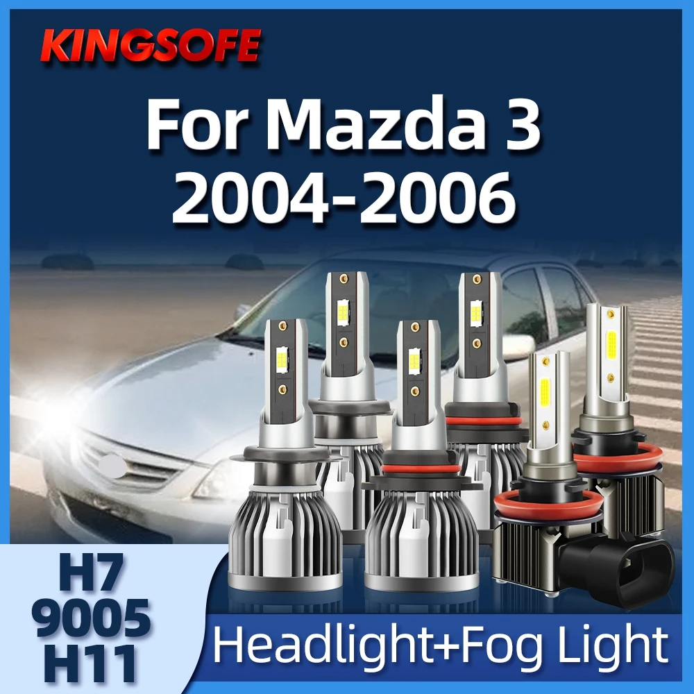 

KINGSOFE 2/6Pcs LED Headlight 26000LM 9005 H7 Lamp 6000K Auto Fog Light H11Driving at Night is Bright For Mazda 3 2004 2005 2006