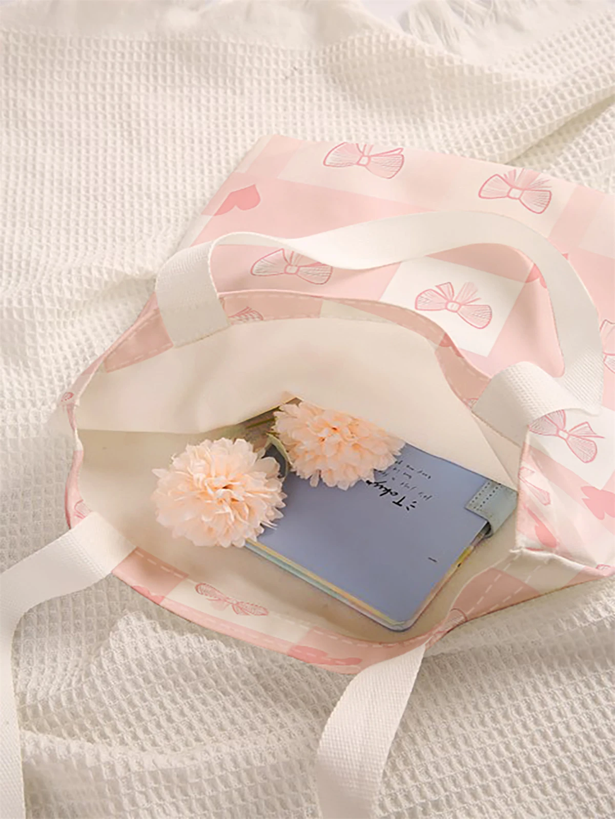 Bow pattern printed casual handbag, reusable fashionable backpack, multifunctional handbag, canvas shopping bag