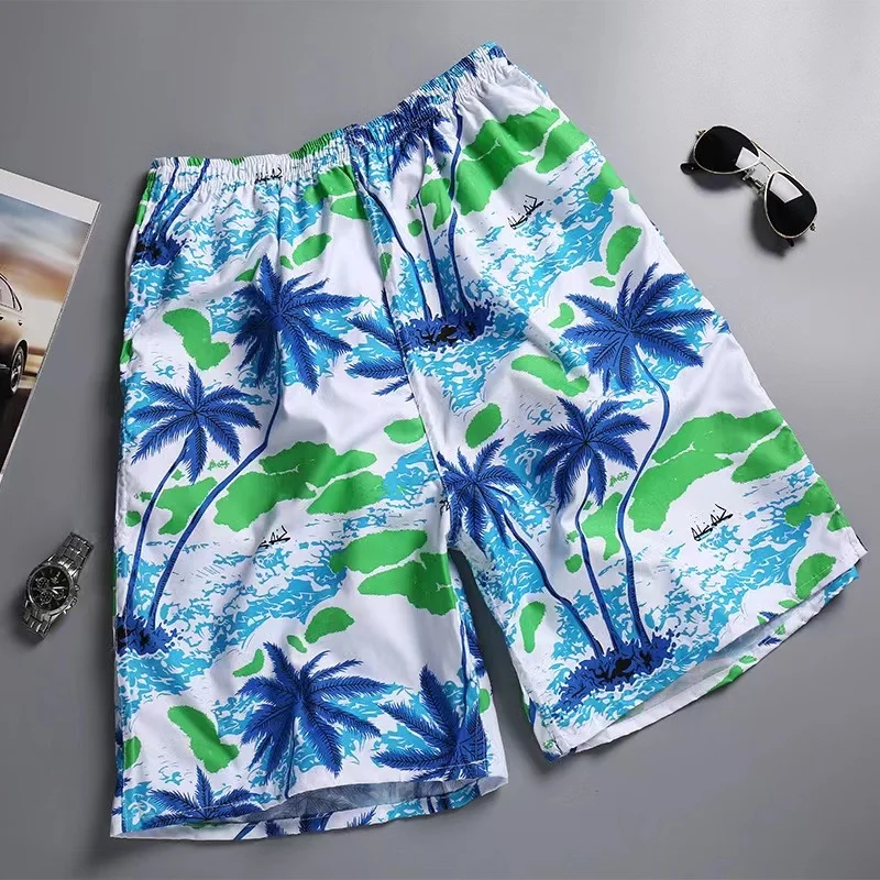 Short De Bain Homme – Saumon / Rouge à Palmiers Noirs – Taille M