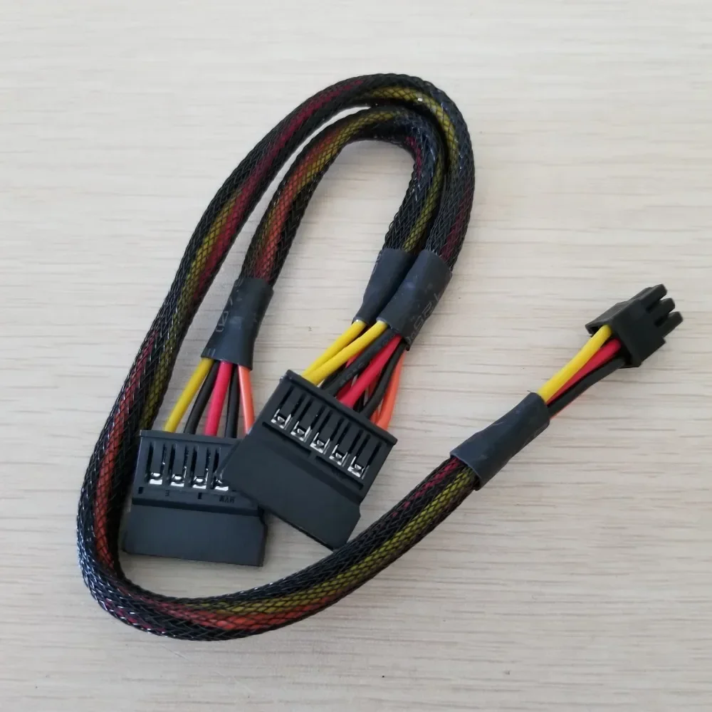6Pin to 2-Port 15P SATA Power Cable Cord for DELL Vostro 3668 3650 3653 3655 3252 Desktop Computer HDD SSD Expansion 50cm sata power cable