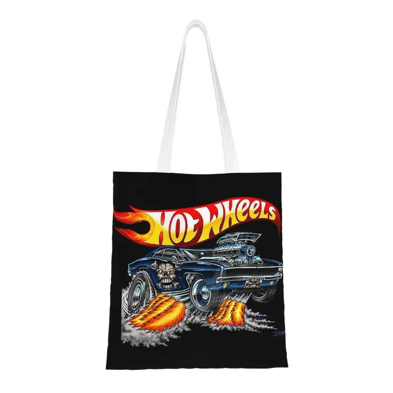 Custom Sport Car Hot Wheels Acceleracers Shopping Canvas Bags Women Recycling Generi Alimentari Cartoon Car Tote Shopper Bags