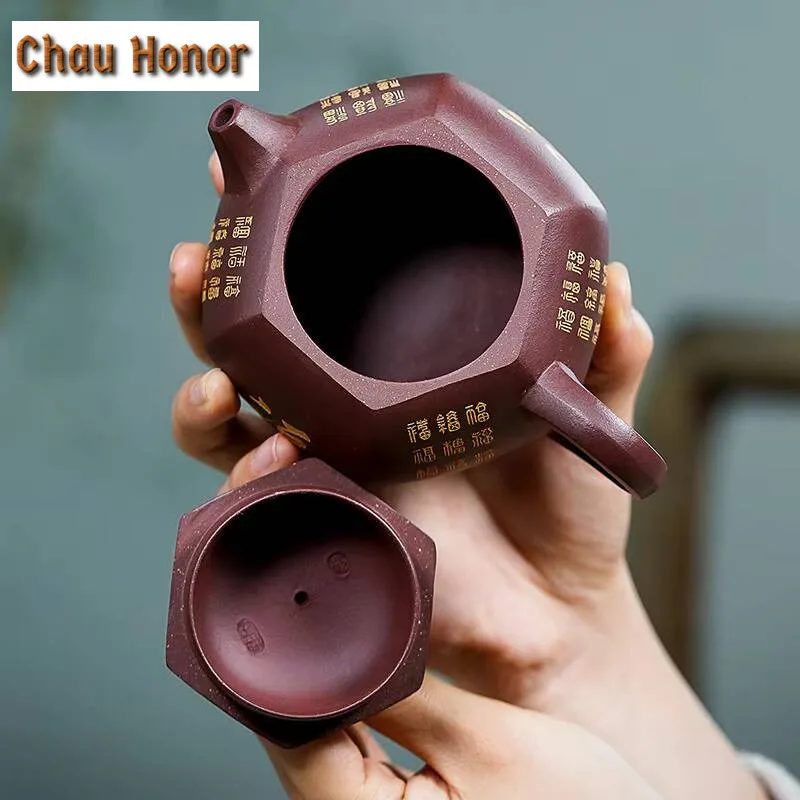 280ml Yixing Raw Ore Purple Clay Teapot All Handmade Hexagonal Kung Fu Tea Set Xishi Pot Tea Ceremony Drinkware Gifts Customized