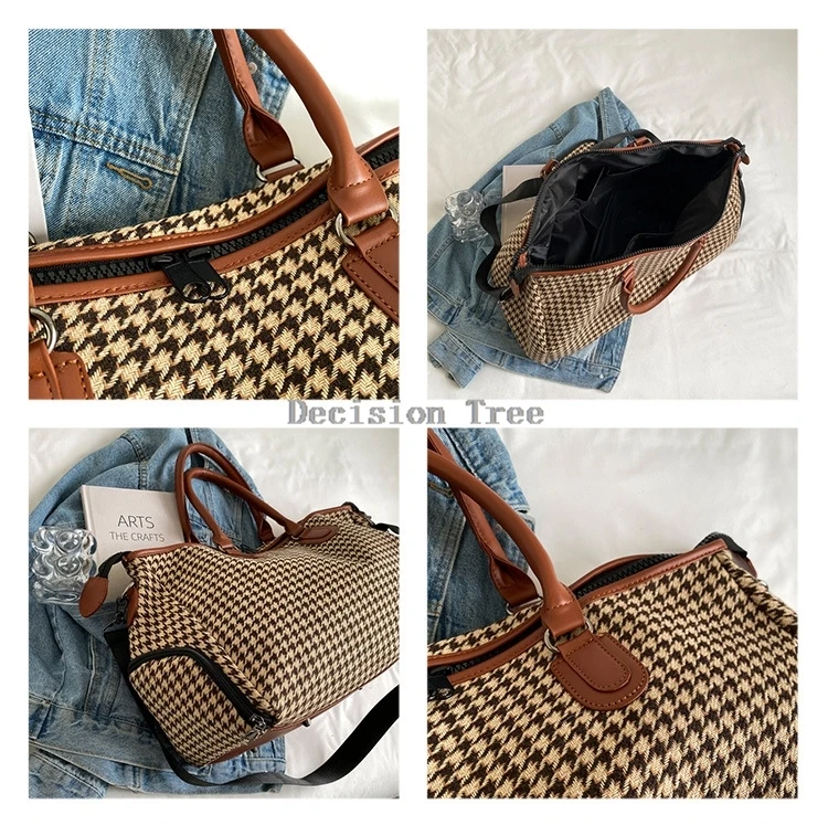 2025 retro travel handbag plaid pattern fitness yoga bag portable duffel bag storage large capacity multi-functional bag a001 4