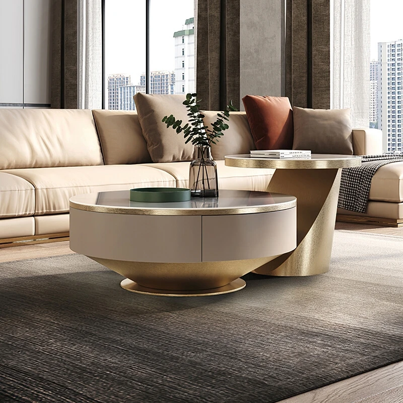 

Aesthetics Unique Coffee Table Wood Modern Drawers Fashion Multifunction Round Coffee Table Luxury Mesas Auxiliares Room Decor