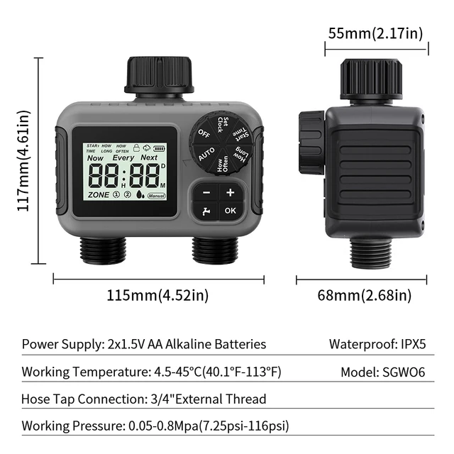 TNCE – minuterie d'arrosage 1/2 voies, système d'arrosage Programmable pour jardin, contrôleur d'irrigation pour systèmes d'égouttement de pelouse et de cour IPX5 6