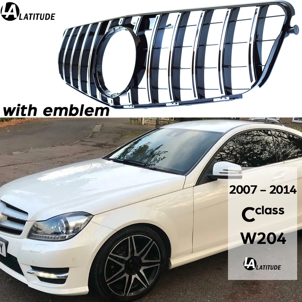 W204 Grill, Black Silver Panamericana GT Front Grille for Mercedes C