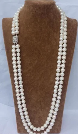 

Beautiful CHARMING NATURAL 2 ROW 8-9MM WHITE AAA++ AKOYA SOUTH SEA PEARL NECKLACE 23" 24"